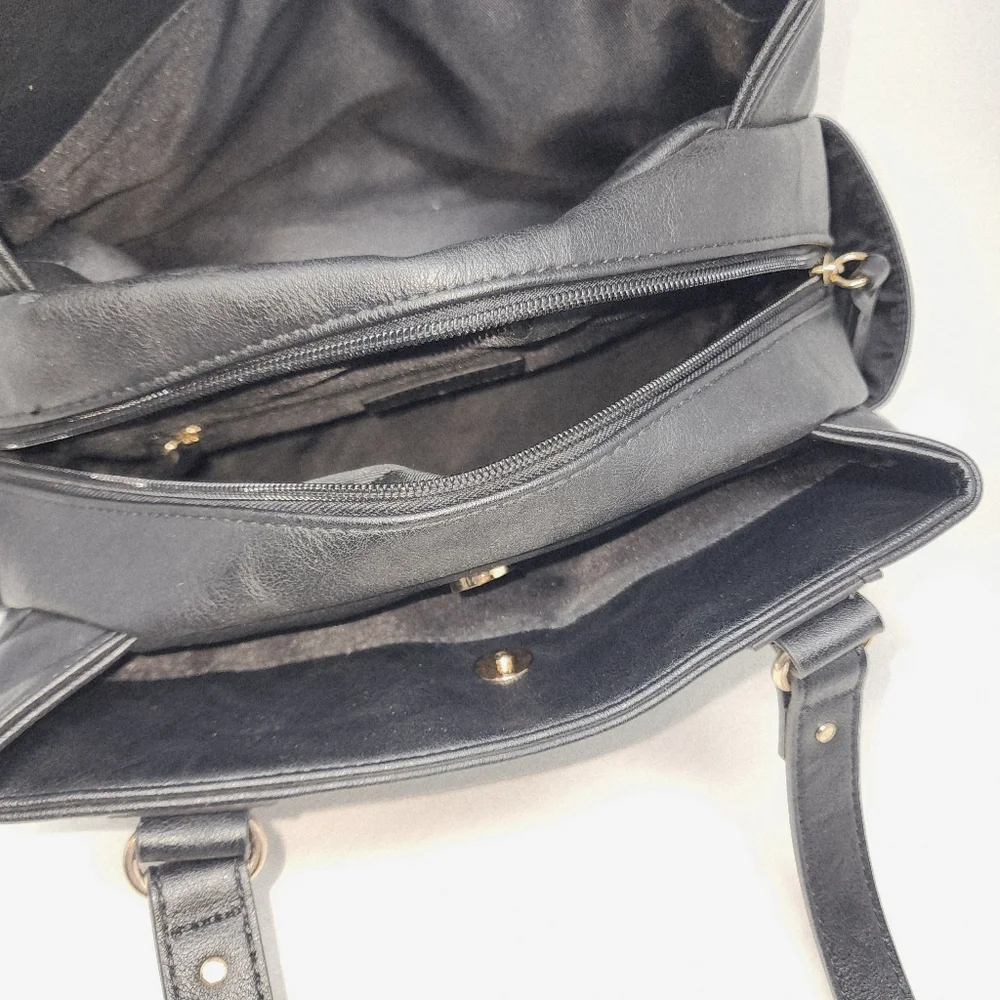 INC International Concepts Core Riverton Satchel Black Faux‎ Leather Bag